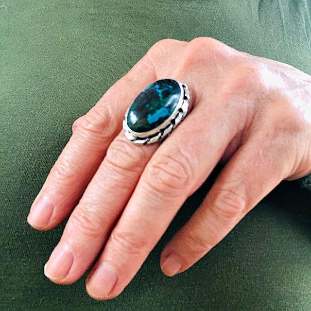 Chrysocolla with a Twist SS Oval Ring Sz 9 Chrysocolla Ring Objects of Beauty Southwest 