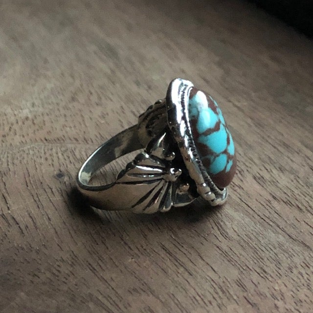 Chunky Turquoise Sterling Silver Ring Rings ObjectsOfBeauty Southwest 