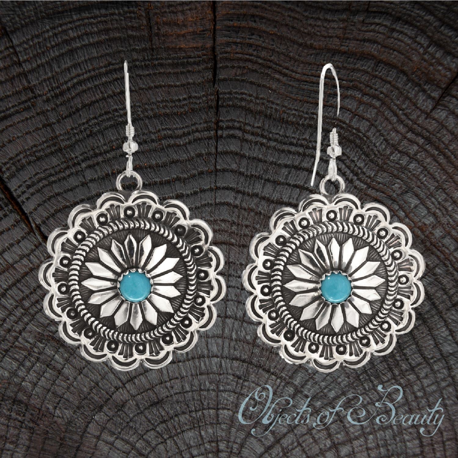 Concho Star Flower Turquoise Earrings | Native American Crafted Turquoise Wire Drop Earrings ObjectsOfBeauty Southwest 