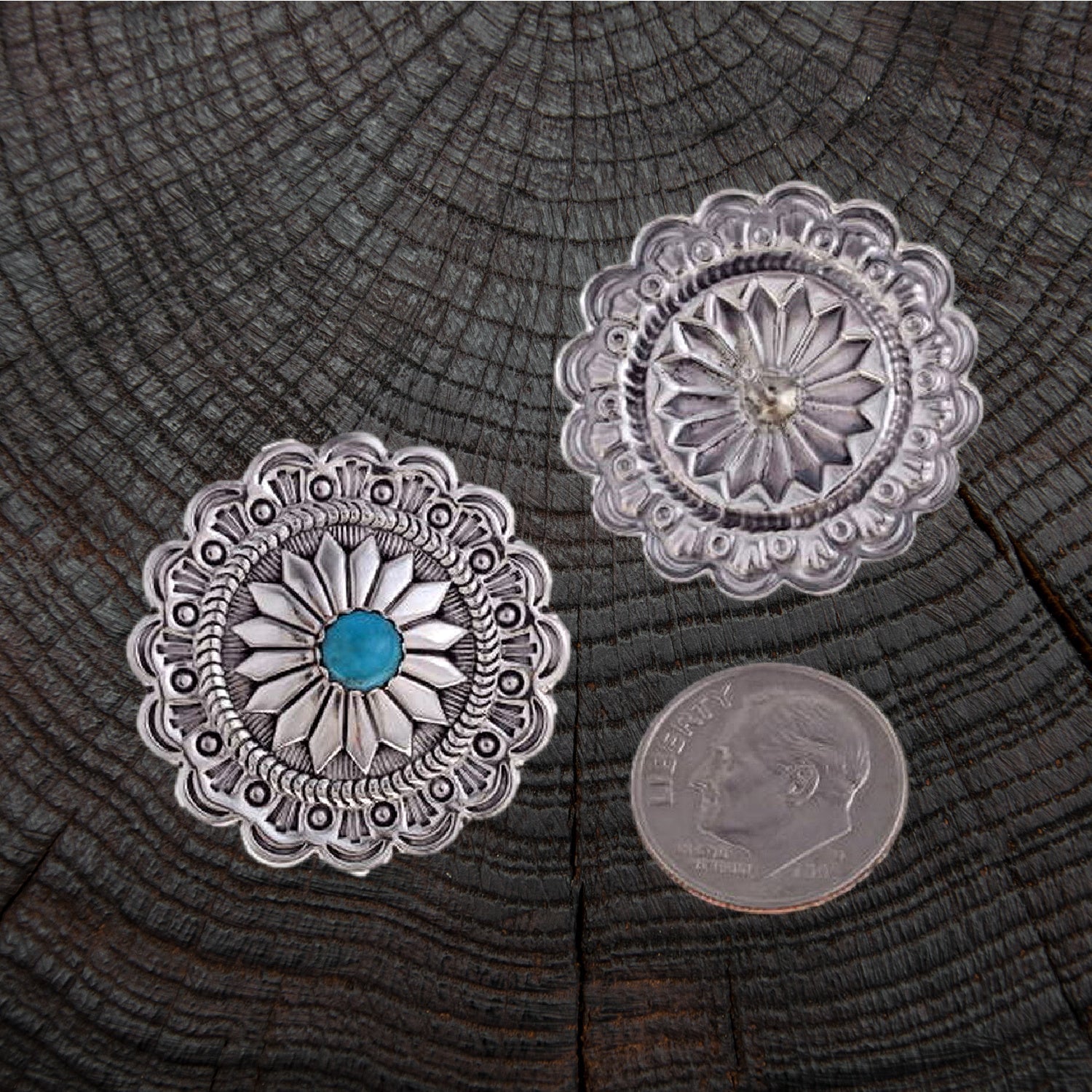 Concho Star Flower Turquoise Earrings Stud Back | Native American Crafted Turquoise Earrings ObjectsOfBeauty Southwest 