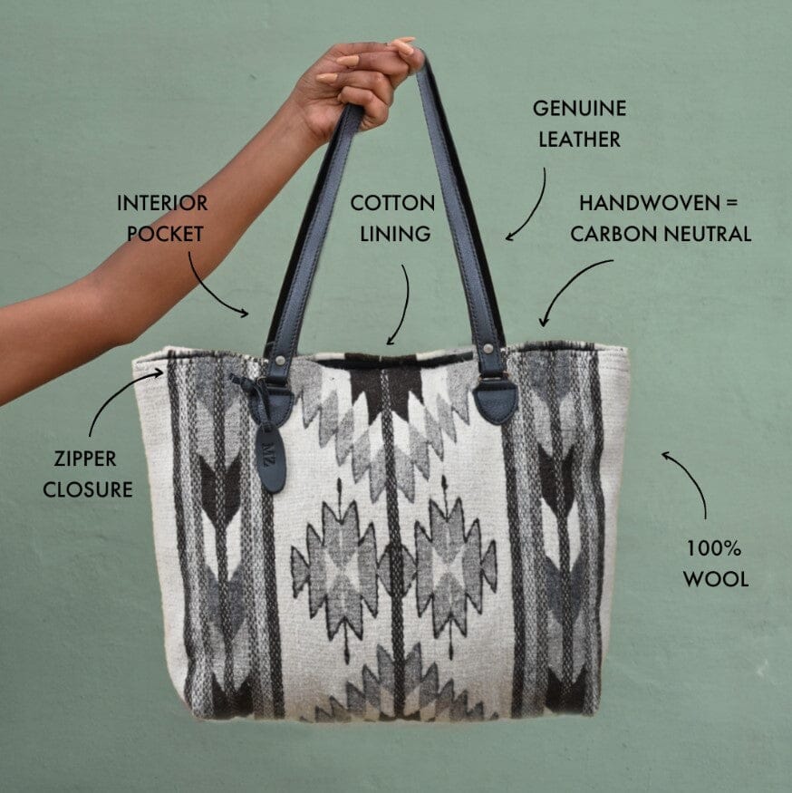 Smoke Wool Tote | Handmade Zapotec Indian Bag Handwoven Wool Tote Objects of Beauty Southwest 