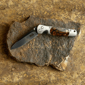 Fossilized Woolly Mammoth 3-3/4" Button Lock Knife with Titanium Frame Santa Fe Stoneworks Knives Santa Fe Stoneworks 