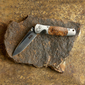 Fossilized Woolly Mammoth Bone 3-3/4" Button Lock Knife with Titanium Body | Santa Fe Stoneworks Knives Santa Fe Stoneworks 