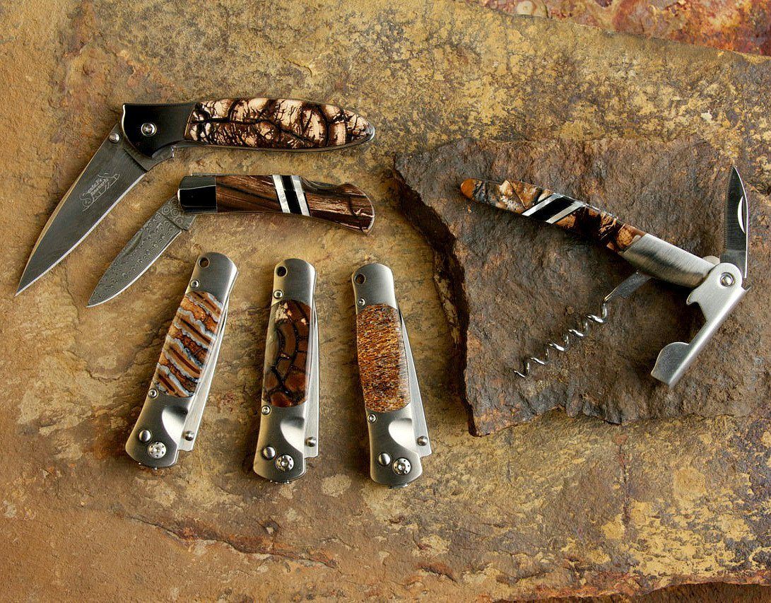 Fossilized Woolly Mammoth Bone 3-3/4" Button Lock Knife with Titanium Body | Santa Fe Stoneworks Knives Santa Fe Stoneworks 