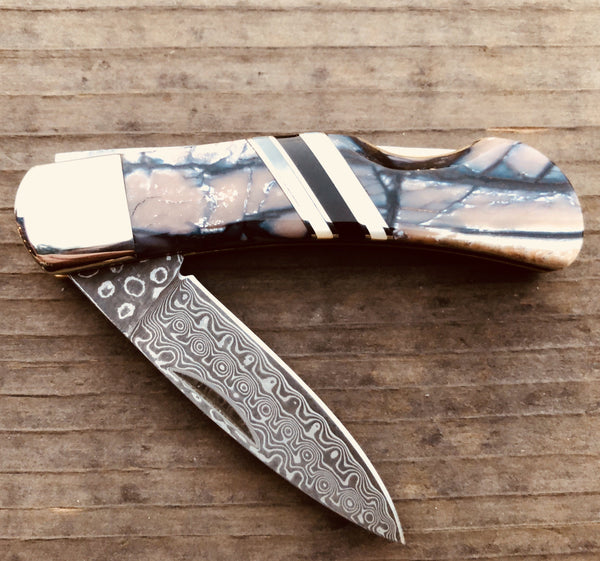 Hammered Damascus - Woolly Mammoth Fossilized Tusk with Jet - 8in