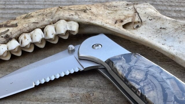 Fossilized Woolly Mammoth Tusk Kershaw 4" Knife | Combo Blade | Yellowstone Spirit Knives Santa Fe Stoneworks 