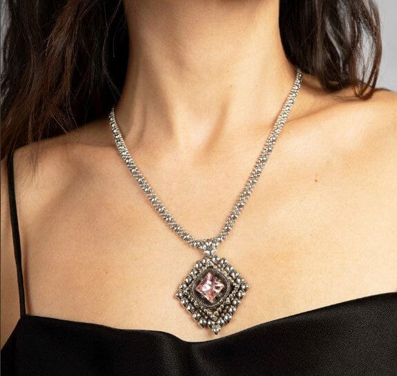 Galadriel Liquid Silver Necklace w Lt Rose Crystal liquid metal necklace Sergio Gutierrez 