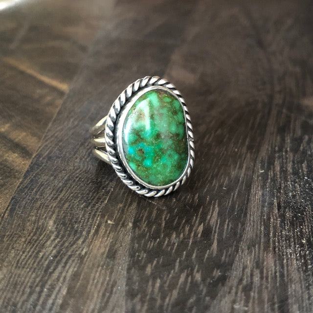 Green Sonoran Gold Mine Turquoise Ring Sz8 | Yellowstone Spirit Southwestern Collection  Turquoise Ring Objects of Beauty