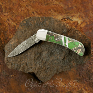Green Turquoise 3" Damascus Knife w Bronze Matrix | Santa Fe Stoneworks Knives Santa Fe Stoneworks 