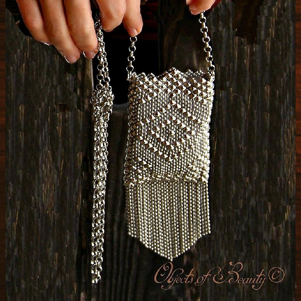 Guinevere Fringe Mesh Bag | SG Liquid Silver Purses and Bags Sergio Gutierrez Liquid Metal Jewelry 