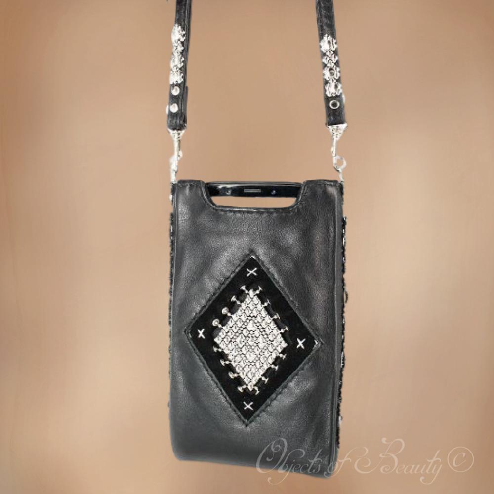 Indira Liquid Metal Leather Cell Phone Bag | SG Liquid Silver Mesh Purses and Bags Sergio Gutierrez Liquid Metal Jewelry 