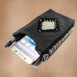 Indira Liquid Metal Leather Cell Phone Bag | SG Liquid Silver Mesh Purses and Bags Sergio Gutierrez Liquid Metal Jewelry 