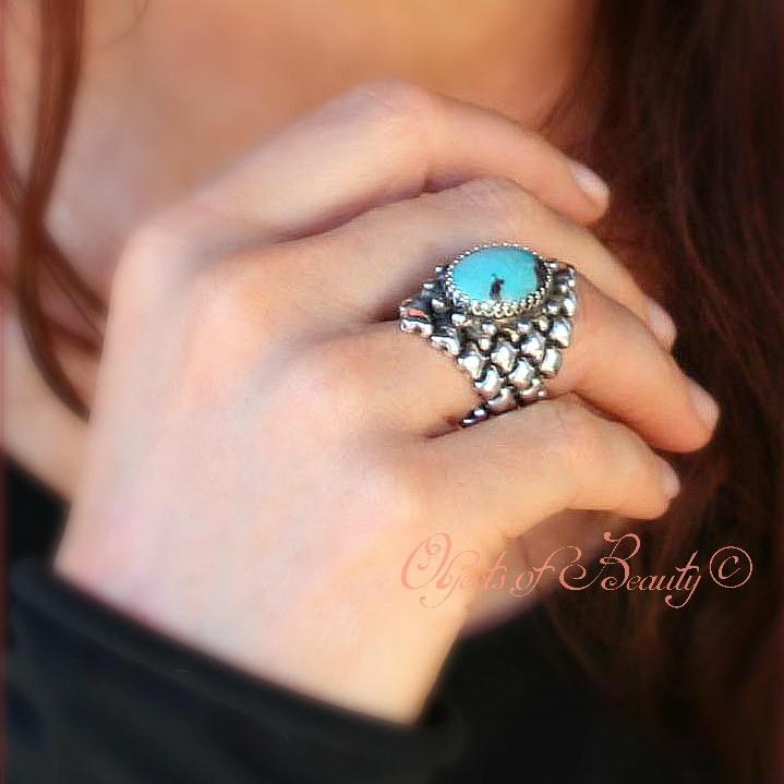 Isabella Goes West Turquoise SG Liquid Silver Ring rings Sergio Gutierrez Liquid Metal Jewelry 