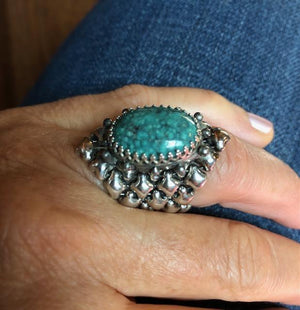 Isabella Goes West Turquoise SG Liquid Silver Ring rings Sergio Gutierrez Liquid Metal Jewelry 