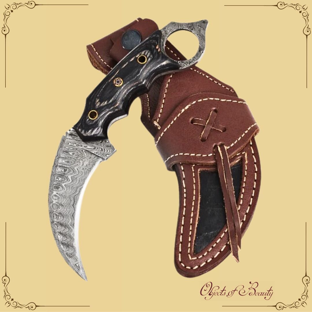 Ishi Walnut Damascus Curved Hunting Knife | Yellowstone Spirit Southwestern Collection Damascus Knife Objects of Beauty Southwest 