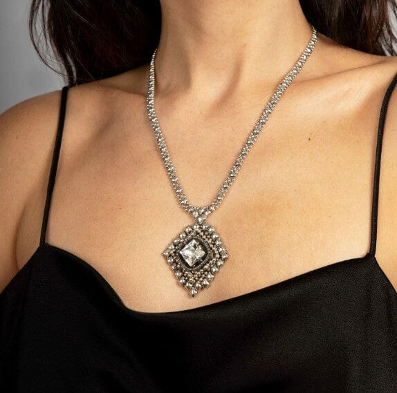 Isildir Liquid Silver Necklace w Clear Crystal liquid metal necklace Sergio Gutierrez 