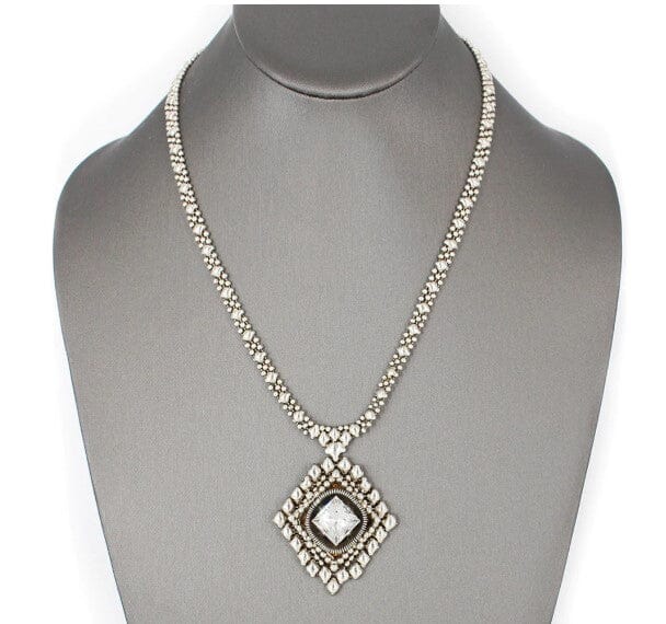 Isildir Liquid Silver Necklace w Clear Crystal liquid metal necklace Sergio Gutierrez 