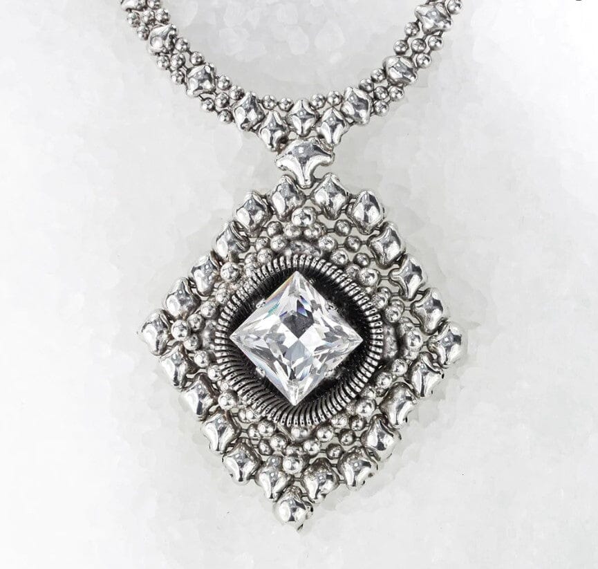 Isildir Liquid Silver Necklace w Clear Crystal liquid metal necklace Sergio Gutierrez 