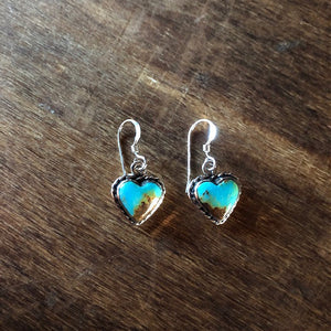 Kingman Turquoise Silver Heart Earrings | Yellowstone Collection Turquoise Earrings Objects of Beauty Southwest 