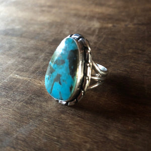 Kingman Turquoise Silver Pear Shaped Ring | Yellowstone Collection Turquoise Ring Objects of Beauty Southwest 