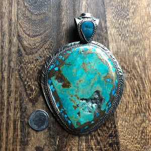 Large Natural Turquoise Pendant Necklace w Ruby Stud | Yellowstone Spirit Southwestern Collection | Charms & Pendants ObjectsOfBeauty
