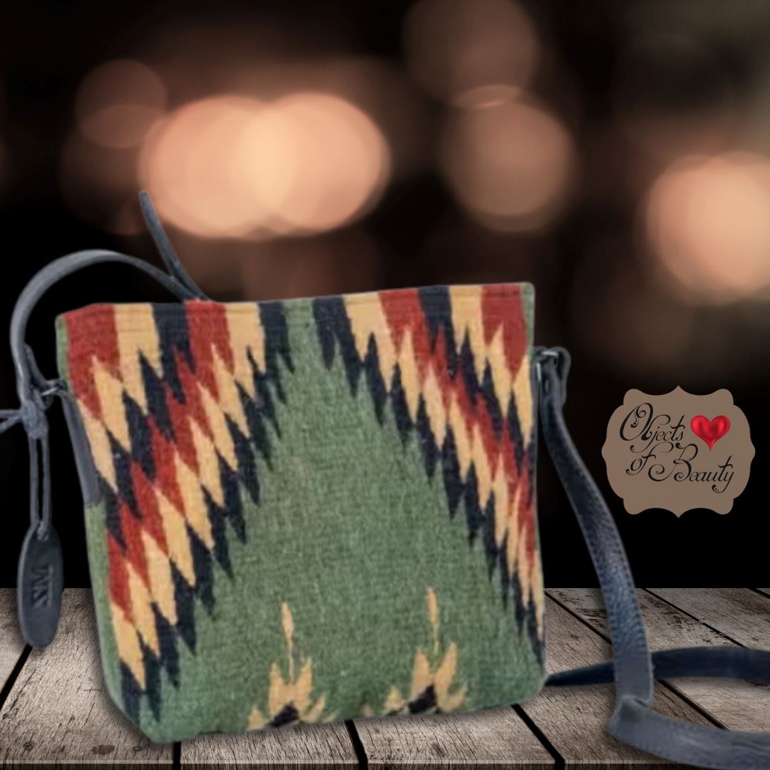 Lightning & Pine Green & Rust Handwoven Wool Shoulder Bag | Yellowstone Spirit Southwestern Collection Handwoven Wool Tote Objects of Beauty Southwest 