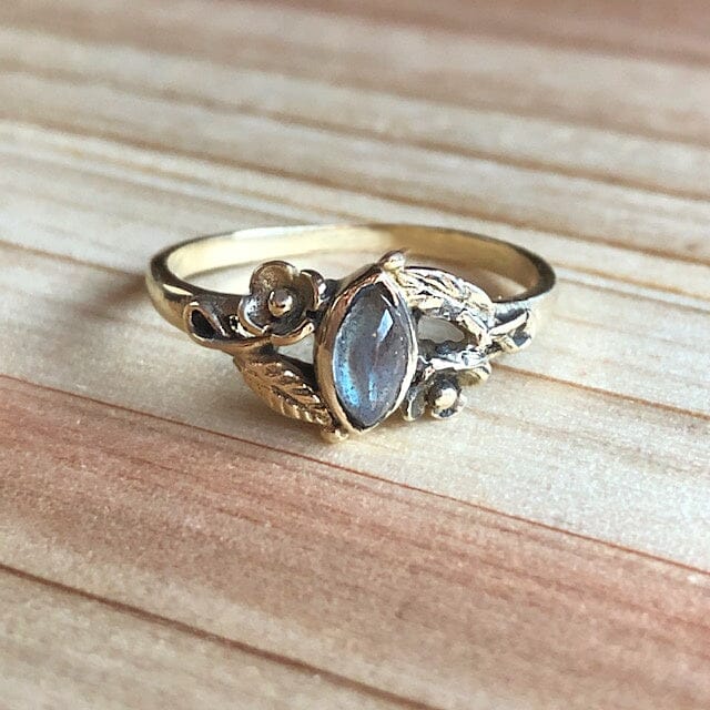 Moonstone 14K Plated Floral Ring Size 7.75 Ring Objects of Beauty 