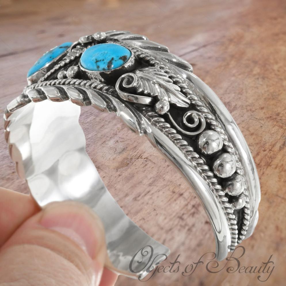 Native American Kingman Turquoise Silver Cuff Bracelet Bracelets Objects of Beauty 