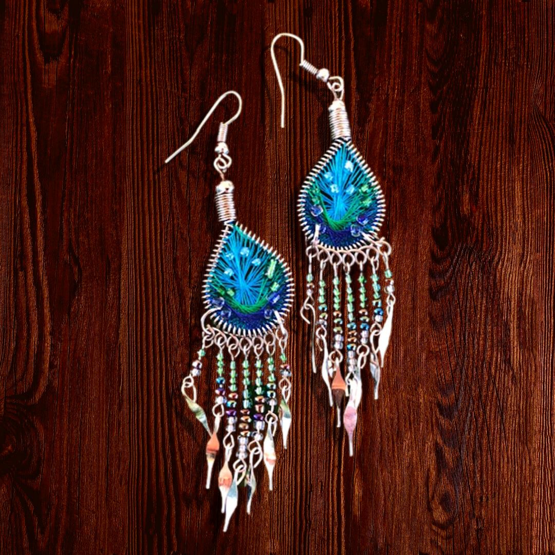 Native American Dangle Earrings Sterling Silver Intarsia Inlay - Ruby Lane