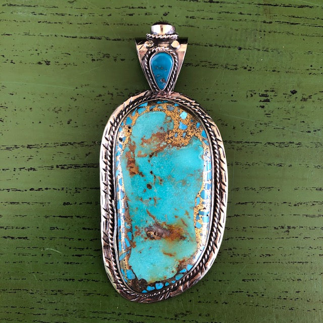 Natural Turquoise Pendant Necklace w Ruby Stud Mid-Sized | Yellowstone Spirit Southwestern Collection | Turquoise Necklace ObjectsOfBeauty