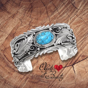 Navajo Forest Turquoise Sterling Bracelet | Yellowstone Spirit Southwestern Collection Turquoise Bracelet Objects of Beauty Southwest 