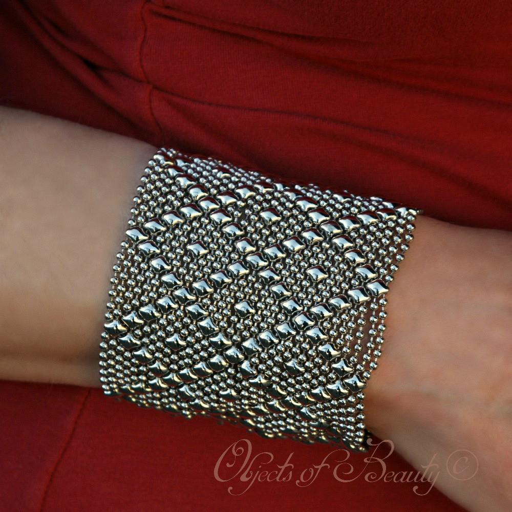 SG Liquid Metal Silver Mesh Cuff Bracelet by Sergio GutierreznnThis shops beautiful Cu