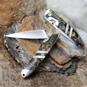Obsidian 4" Knife w Bronze Matrix | Plain Blade | Yellowstone Spirit Southwestern Collection | Objects Of Beauty