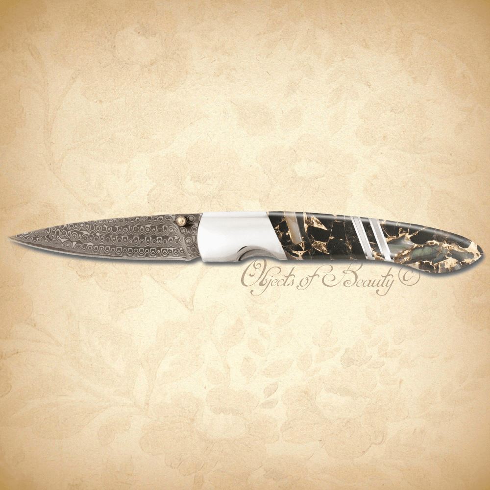 Obsidian Bronze Matrix 4" Knife | Damascus Blade | Yellowstone Spirit Southwestern Collection Santa Fe Stoneworks 