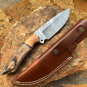 Olive Rosewood Damascus Hunting Skinner Knife | Yellowstone Spirit Southwestern Collection Damascus Knife Objects of Beauty Southwest 