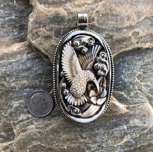 Oval Hummingbird Necklace w Silver Details | Spirit Animal Collection | Yellowstone Carved Necklace Objects of Beauty 
