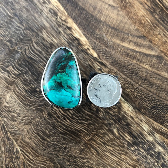 Painted Turquoise Offset Oval Adjustable Ring | Yellowstone Collection Turquoise Ring Objects of Beauty Southwest 