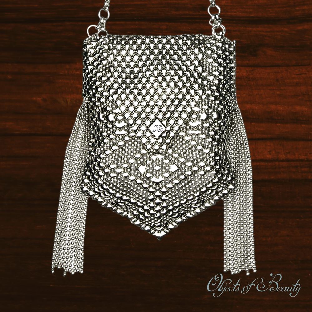 Pegasus Mesh Bag w Fringe Wings | SG Liquid Metal Purses and Bags Sergio Gutierrez Liquid Metal Jewelry 
