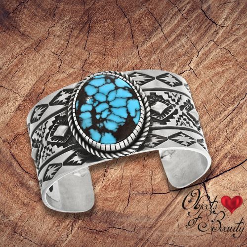 Persian Blue Turquoise w Intense Spider Matrix Native American Cuff | Yellowstone Spirit Southwestern Collection Turquoise Cuff Bracelet Objects of Beauty Southwest 