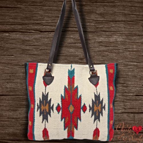 Red Sun Two Stars Woven Wool Tote Objects of Beauty 