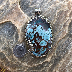 Silver Lotus Framed Turquoise Pendant | Yellowstone Collection Turquoise Necklace Objects of Beauty Southwest 