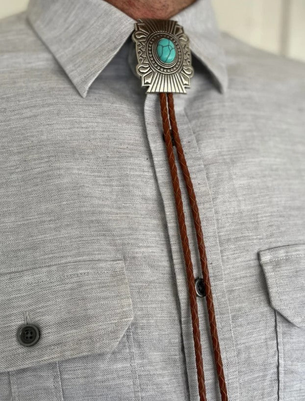 Silver & Turquoise Square Concho Bolo Tie | Yellowstone Collection Turquoise Necklace Objects of Beauty Southwest 