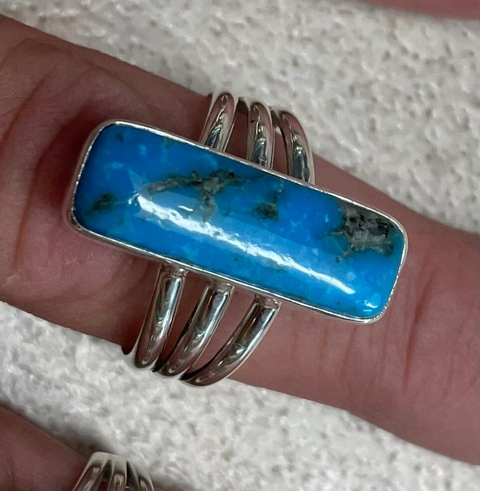 Huge Oxidized Sterling Silver Southwest Turquoise Ring Size 7.75 CT98A |  eBay