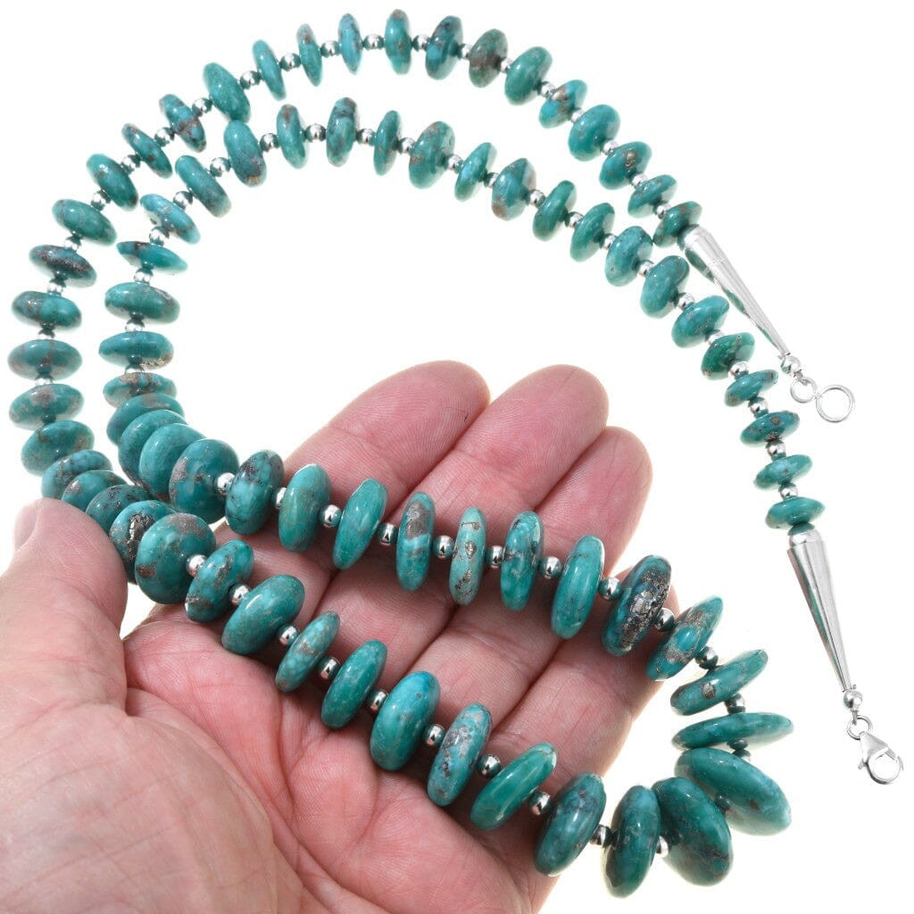 Sonoran Turquoise Disc w Silver Beaded Necklace | Navajo Made Necklaces Native American 