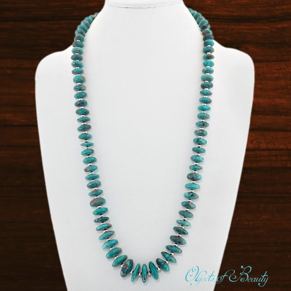 Sonoran Turquoise Disc w Silver Beaded Navajo Necklace
