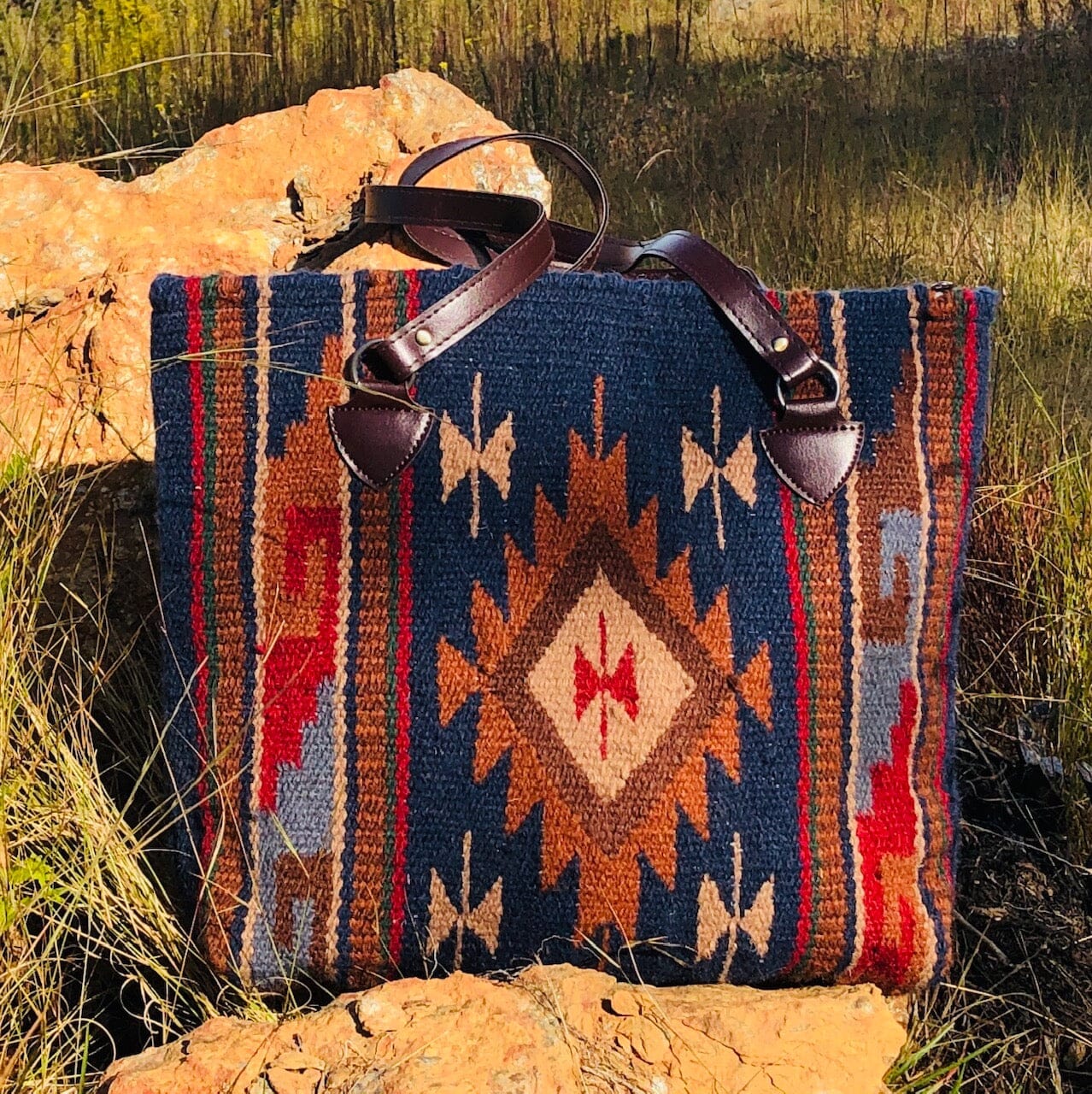 Southwestern Blues | Handwoven Wool Tote Bag Handwoven Bag Objects of Beauty 