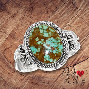 Speckled Aqua No.8 Turquoise in Brown Matrix Sterling Cuff Bracelet | Yellowstone Spirit Southwestern Collection Turquoise Cuff Bracelet Objects of Beauty Southwest 