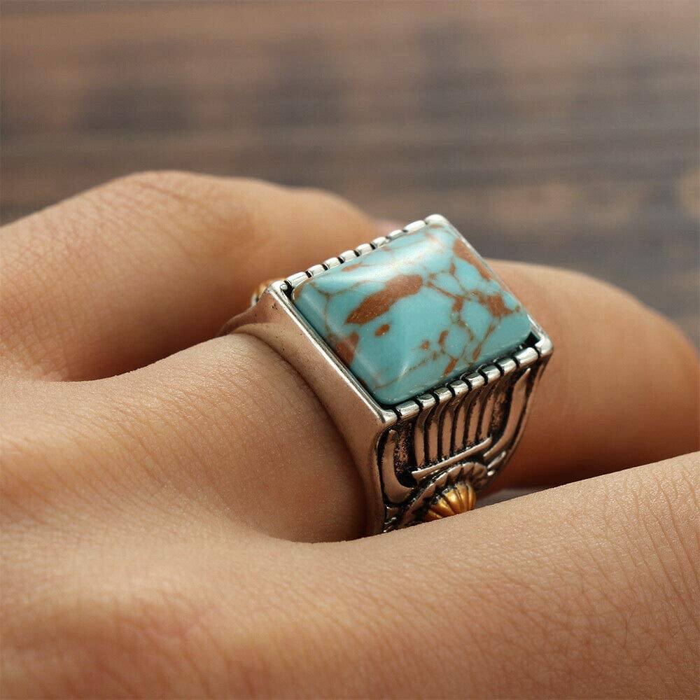 Ring with Square Turquoise Stone - Natural Turquoise Jewelry
