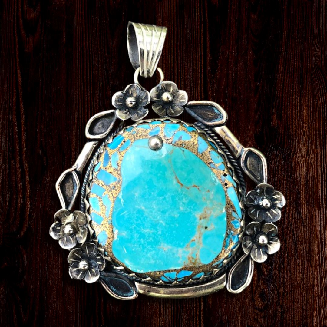 Turquoise Floral Art Nouveau Pendant Necklace | Yellowstone Spirit Southwestern Collection | Turquoise Necklace Objects of Beauty Southwest 