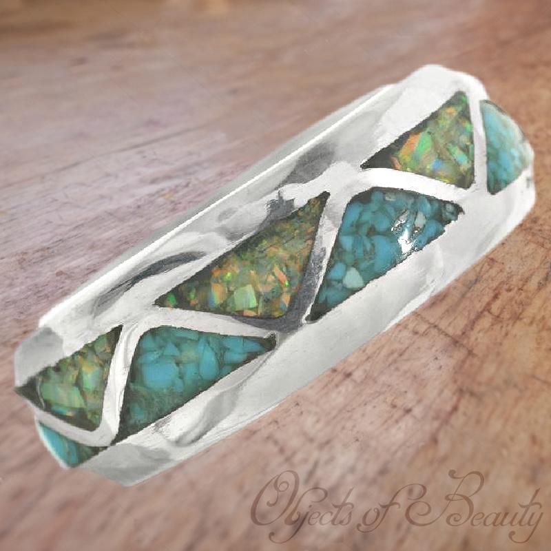 Turquoise Opal Sterling Ring for Man or Woman | Navajo Made rings Objects of Beauty 